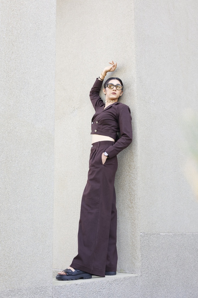 CROP BLAZER CO-SET (BROWN)