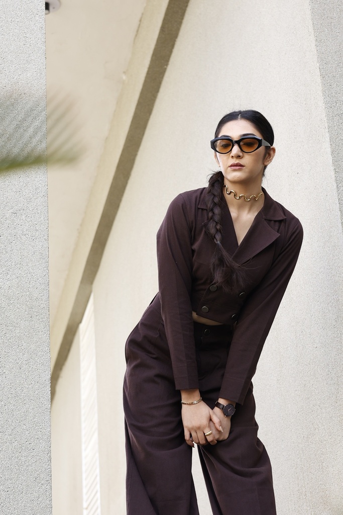 CROP BLAZER CO-SET (BROWN)