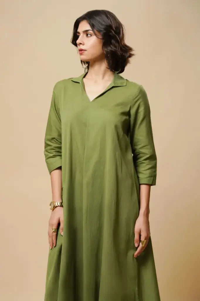 OLIVE GREEN SHIRT DRESS