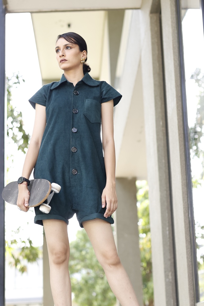 GREEN CORDUROY JUMPSUIT DRESS