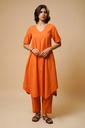 V-NECK CENTER PLAETED KURTA SET (ORANGE)